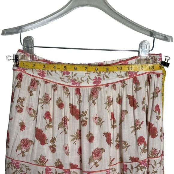 Floral Boho Maxi Skirt By Rose+Olive Resort M Beige & Pink Tiered Elastic Waist - Picture 9 of 11